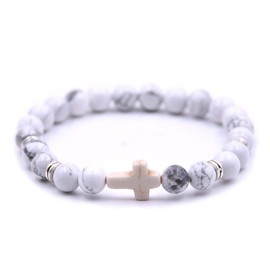 Softones 8mm Beads Cross Bracelet for Women Men Natural Stone Elastic Stretch Prayer Bracelet for Women,with Gift Box
