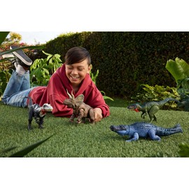Mattel Jurassic World: The Rebirth Gigantic Thrashers Dinosaur Figure, Purussaurus Large Species Toy, 2 Stomping Attacks, Digital Fun, JGB94