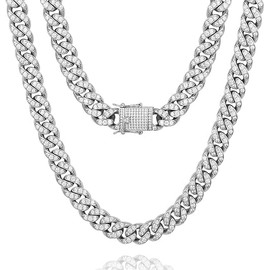 NOBYLO 12mm Mens Womens Iced Out Cuban Link Chain Choker 14k/White Real Gold Plated 5A+ Cubic Zirconia Diamond Cuban Neckalce/Bracelet Hip Hip Jewelry For Men, 26 inches, Brass, Cubic Zirconia