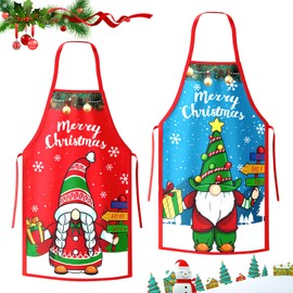 HYran Christmas Apron, Pack of 2 Christmas Gnome Apron, Women's Kitchen Apron, Cooking Apron Men, Funny Christmas Cooking Apron, Christmas Kitchen Aprons for Baking Cooking, Red + Blue