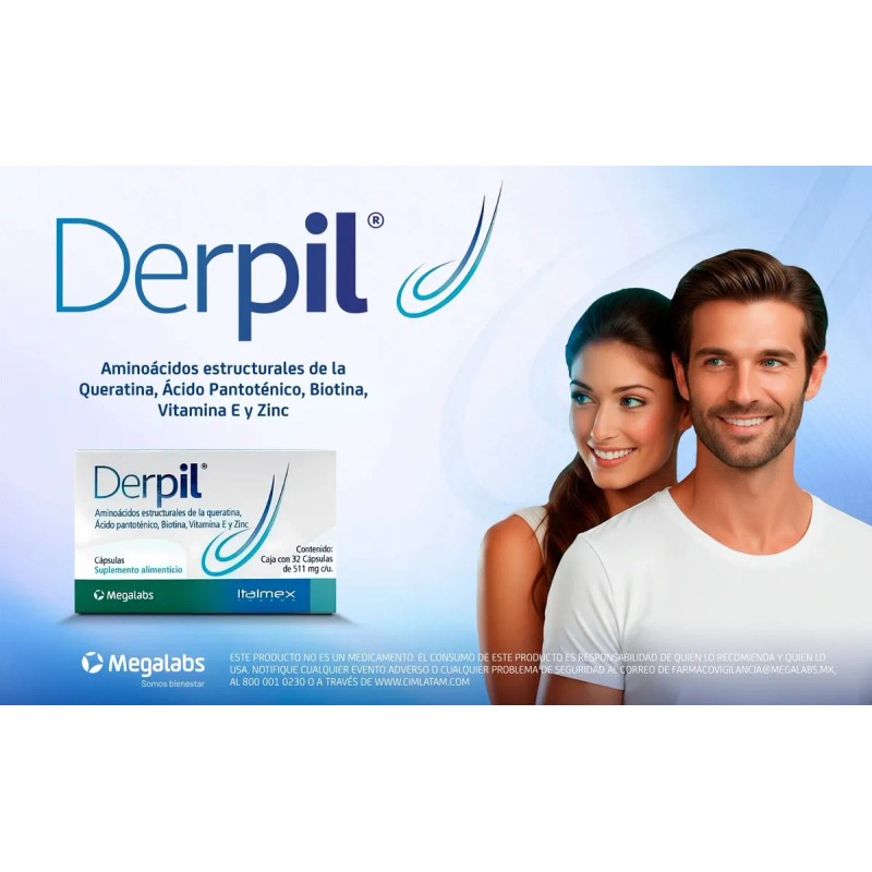 Derpil Suplemento Frena Caída Pelo Vitaminas Aminoácidos Cap