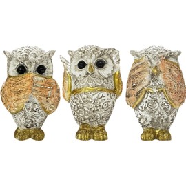 EHERDM 3PCS Owls Figurine Set Hear Speak See No Evil Zen Mood Wise Owl Statues Collectible Bird Sculptures for Shelf Cabinet Desktop Decor Gift for Birds Lovers Ginger