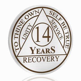 CHURYUML 14 Year Sobriety Coin Triplate Sobriety Chip Achievement Medallions Sober Affirmation Token Sobriety Gifts Alcoholics Anonymous Addiction Recovery Gift with PU Leather Keychain