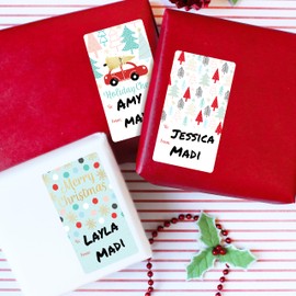 Pastel Christmas Gift Tags, Aqua and Pink Holiday Gift Tags, Self-Adhesive Sickers, Girly Christmas Wrapping Paper Supplies - 75 Labels