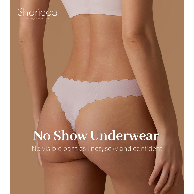 SHARICCA Womens Seamless Thongs No Show Underwear Soft Ribbed Invisible