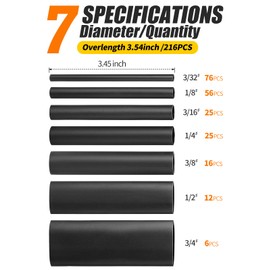 216PCS Heat Shrink Tubing Kit 3:1 - Baohua Industrial Heat Shrink Tubing for Wires, and Waterproof Automotive Electrical Heat Shrink Tubing Assortment Kit, Black