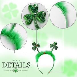 SARATA St Patricks Day Green Shamrock Hair Band Irish Feather Clover Headbands Saint Patrick's Day Head Boppers Hair Hoop for Adults Kids Party Hair Headdress Access Gift 1PCS