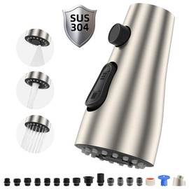 Hibbent Metal Pull Down Spray Head for Kitchen Faucet, Kitchen Sink Spray Nozzle with 15 Adapters, Faucet Head Replacement Compatible with Moen, American Standard, Delta, Kohler Faucet, Brushed Nickel