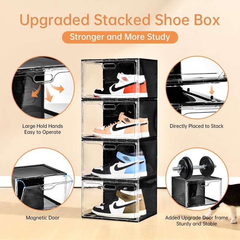 Amllas New 8 Pack Shoe Boxes Stackable, Large Shoe Storage