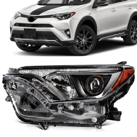 SCITOO Headlight Assembly Fit 2016-2018 for Toyota RAV4 Black Housing Amber Reflector Pair Headlights 81170-0R080