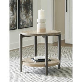 Signature Design by Ashley Dyonton Industrial End Table with Lower Shelf, Light Brown & Gray