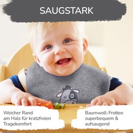 Minky Mooh Baby Bib Made of Soft Terry Towelling Organic Cotton for Girls and Boys, Super Soft and Absorbent, Oeko-Tex 100 and GOTS Certified, 25 x 20 cm, Grey, gray