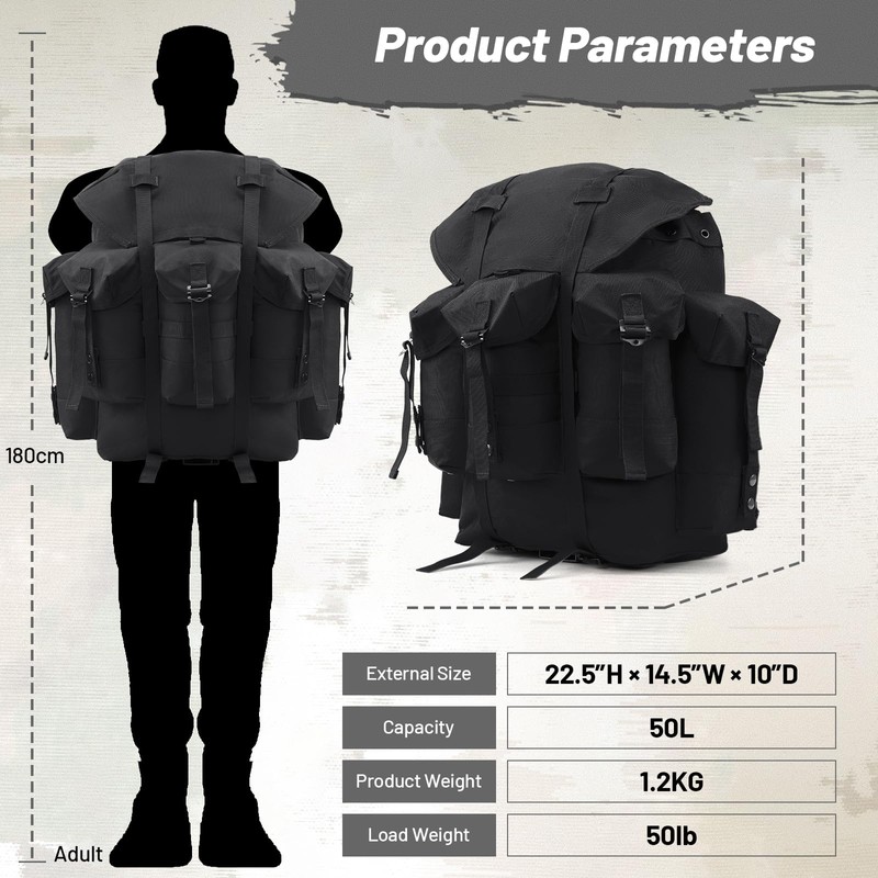 AUMENTAR 50L Military Alice Pack Army Survival Combat ALICE Rucksack