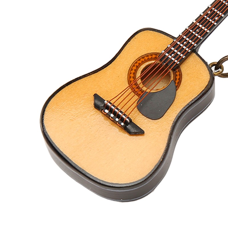 Mini Guitar Model Keychain Function Smoothing Wood Rich Details Miniature