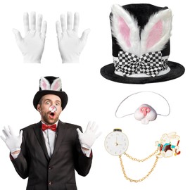 Angenster Easter Bonnet Hat, Bunny Ears Top Adult Costume Men Women Party Hats with Gloves Accessories, Velvet Bonnet Hat Fancy Dress Up Set (Style B)