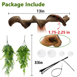 kathson Reptile Corner Branch & Hanging Plants Decor, Bearded Dragons Climbing Vine Branches,Tank Climb Branch with Terrarium Plant Accessories Ornament for Amphibians, Lizards, Snakes, Geckos, Frogs