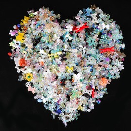 UICCVOKK 400 Pcs Nail Charms, Nails Art Charms, 3D Heart Star Bow with Rhinestones Cherry Nail Gems for DIY Crafts Nails Art Accessories