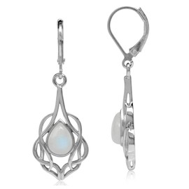 Silvershake Natural Moonstone White Gold Plated 925 Sterling Silver Celtic Knot Drop Dangle Leverback Earrings