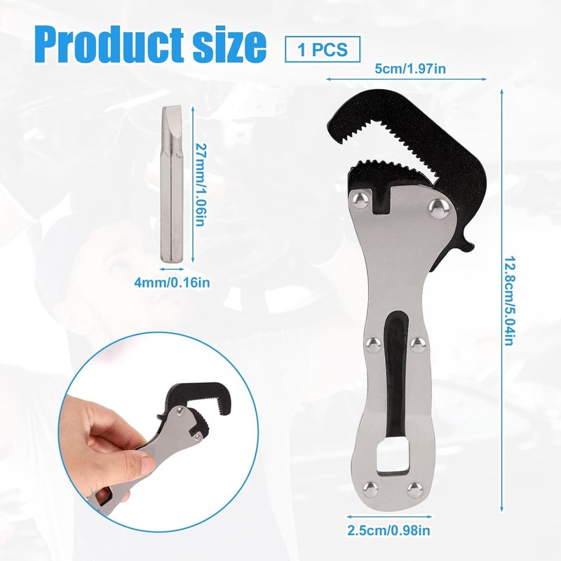Taicols Multi Functional Self-Adjusting, Mini Adjustable Wrench 2-in-1 Wrench Tool,