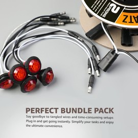 MADCATZ 20 Pcs 3/4" Mini Round Red Side Marker Lights 3LED with Bullet Connector Plug + 2 Prong Wire Harness Roll, 20 Female Plugs - 6.5 inch Lead for Truck Trailer Pickup 12V DC