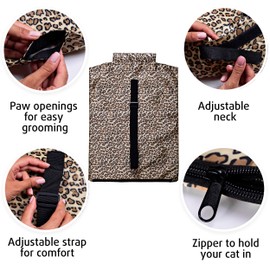 PURRFECT POUCH The Original AS SEEN ON TV. The Comfy Cat Carrier Sling & Grooming Sack in One (Set of 2) Washable and Folds (Leopard)