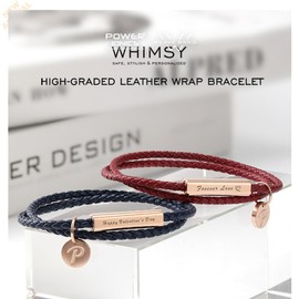 Power Ionics Leather Bracelet for Men and Women, Couples Bracelet, Red leather cuff bracelet for women with Rose Gold Charm, Sizes M