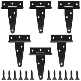 BUXIMN 6 Pack T Hinge, 3 inch Small Door Hinges Outdoor Gate Hinge Shed Hinges Black Strap Barn Door Hinges Heavy Duty Hinges Fence Hinges (3", 6pcs)
