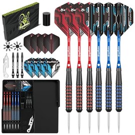 Steel Tip Darts Set, 6 Pack Metal Tip Darts with 9 Dart Shafts and 12 Extra Dart Flights, Beginner & Indoor Party Sports Dart Accessories