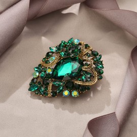 EVER FAITH Women's Teardrop Rhinestone Crystal Brooch Clip, Vintage Style Flower Cluster Brooch Pin for Cocktail Green Antiqued Gold-Tone