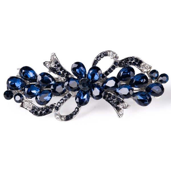Dalababa Hair Clips Rhinestone Flower Jewelry Bow Crystal Hair Accessories for Bride Wedding Girls Party Gift (Dark Blue)
