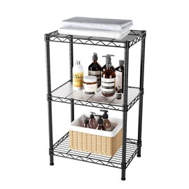Golpart Small 3 tire Shelves Storage Wire Shelving Unit Metal Shelf Adjustable Organizers Storage Shelving with Wheels for Bathroom Laundry Room Kitchen Pantry12”D x 18”W x 30”H Black