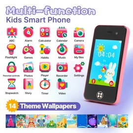 Kids Smart Phone, Christmas Birthday Gifts for Boys Girls Toddler Cell Phone Toys with Dual Camera Music Player Mini Educational Learning Games Fake Phone for 4-8 Year Old with 16G SD Card (Pink)