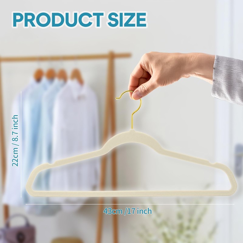 UNEED Ivory Velvet Hangers with Golden Hooks, 36 Pack -