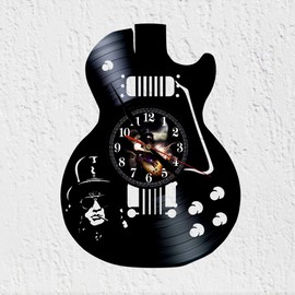 VINY WOODY Vinyl Record Clock Silhouette Saul Hudson Rock Heavy 30 cm Black Wall Clock Vintage Heavy Unisex Living Room Indoor