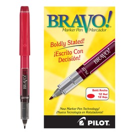 Pilot 11036 Bravo! Marker Pen, Marcador, Tinta Líquida color Rojo, Caja con Doce Piezas (11036),