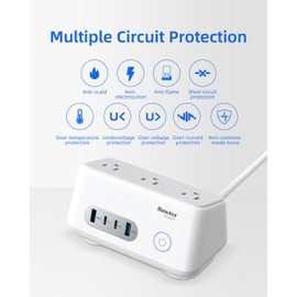 Huntkey 68W USB C Charging Station, 7-in-1 USB C Power Strip for iPhone14/15, 5ft Extension Cord with 3AC,2USB A,2USB C,Max 68W Power Delivery Accessory with Silicone Desktop Fixator (White)