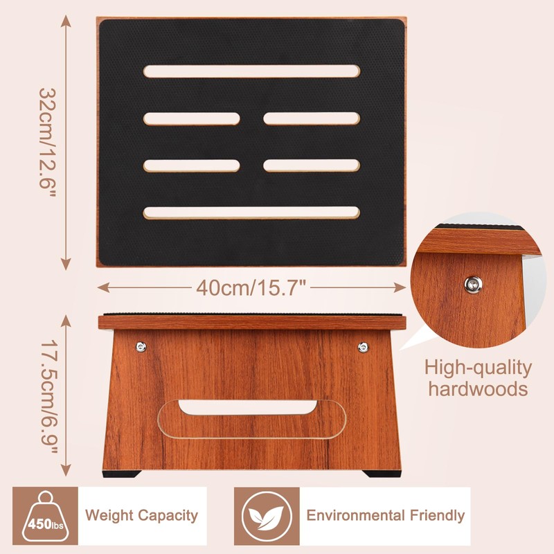 One Step Stool for Bed, Wooden Step Stool with Non-Slip