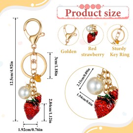 Cute Strawberry Keychain, Strawberry Bag Charms Metal Strawberrys Accessories with Pearl Decor for Girls Purse Gift, Handbag Charms for Purses Purse Charm for Women Handbags Valentine Gifts Zipper