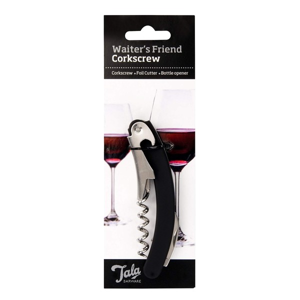 Tala Waiter's Friend Corkscrew, 3 in I multi-function tool including Corkscrew, Bottle Cap, and Foil opener, Essential tool when entertaining
