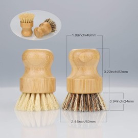 Pack of 2 Round Mushroom Brush Cup Brush, Environmentally Friendly and Healthy Bamboo Brush, Kitchen Brush for Cleaning Sinks Made of Cast Metal, Bathroom, Dish Brush with Hard and Soft Bristles