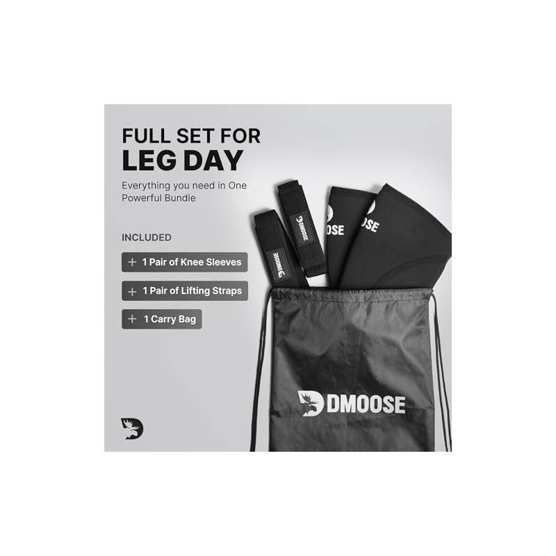 DMoose Fitness Knee Sleeves for Weightlifting with 2 Straps &