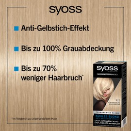Syoss Colour Colouration, 9_5 Cool Pearl Blonde Level 3 (3x 115 ml), Permanent Colouration for up to 10 Weeks of Colour Intensity and 70% Less Hair Breakage*