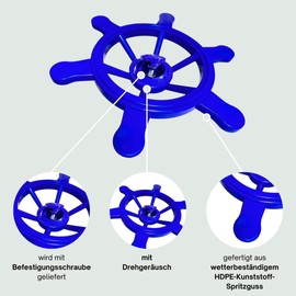 h2i Steering wheel for play tower and playhouse, pirate steering wheel made of weatherproof plastic, movable play ship, play tower accessories, blue