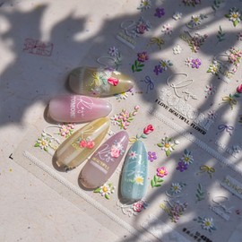 Summer Spring Nail Stickers for Nail Art 5D Self Adhesive Nail Decals Colorful Flower Nail Art Stickers Floral Nails Design Embossed Nail Supplies for Women Girls