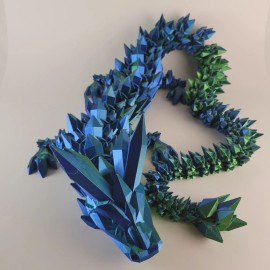 4 Foot Blue/Green Crystal Articulated Dragon  Sensory/Fidget Toy, Desk Decor