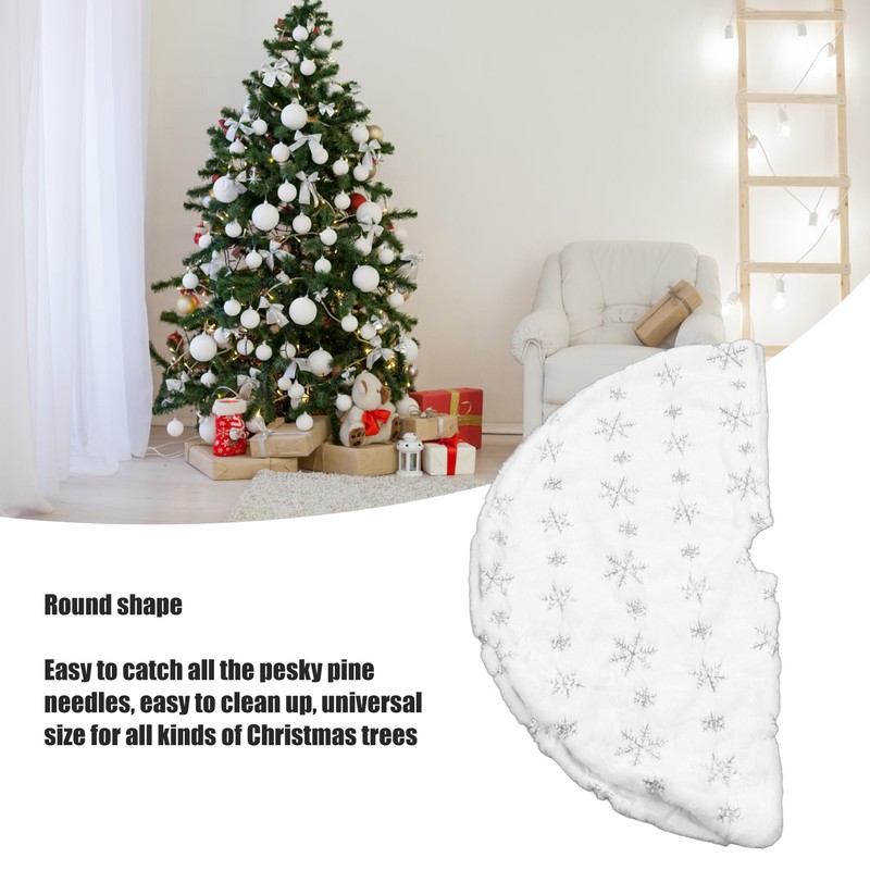 35.4in Christmas Tree Skirt Round Shape Soft Comfortable White Christmas