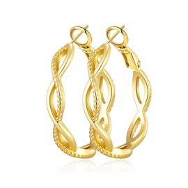 RANKEEF Gold Hoop Earrings for Women 14k Real Gold Lightweight Large Thick Twist Earrings for Women