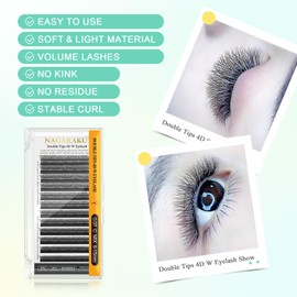NAGARAKU Double Tips 4D W Eyelash Extensions Supplies Thick w lash 0.07mm D curl 15mm Premade Fans Russian Volume Faux Mink Matte 12 rows Cluster pre Fanned Eye Lashes