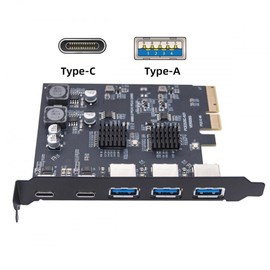 CY Card Three Type-A USB3.0 Back Panel Socket & Dual USB3.1 Type-C USB-C to PCI-E Express Card Adapter ASM3142 VL822