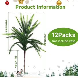 WKTRSM 12 Pcs Christmas Norfolk Pine Branches, Artificial Christmas Pine Branches Norfolk Pine Stems DIY Crafts Faux Christmas Greenery Stems for Xmas Indoor Outdoor Home Decor (18 Inches)